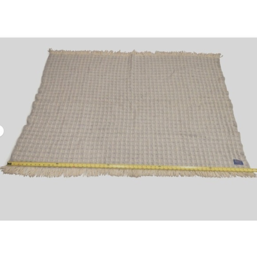 Vintage Pendleton 100% Virgin Wool Throw Blanket Blue Ivory Fringe Made USA